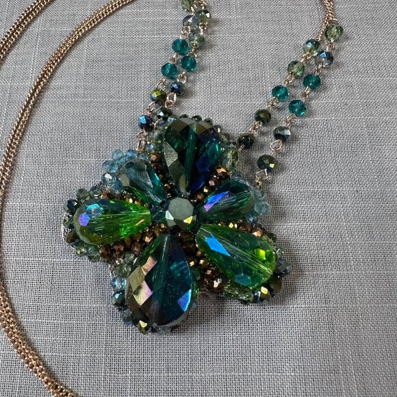 Vintage Ali Khan 80s Designer Sparkly Green Necklace - Picture 13 of 15